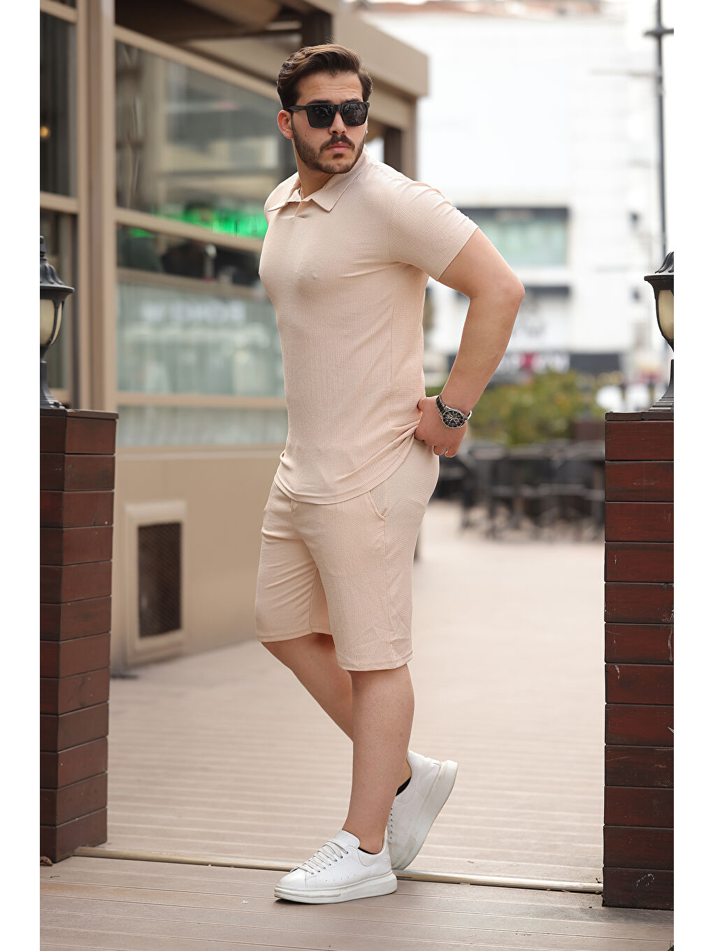 Ekru Erkek Bürümcük Krem Tişört Bol Şortlu Yazlık İkili Takım-3