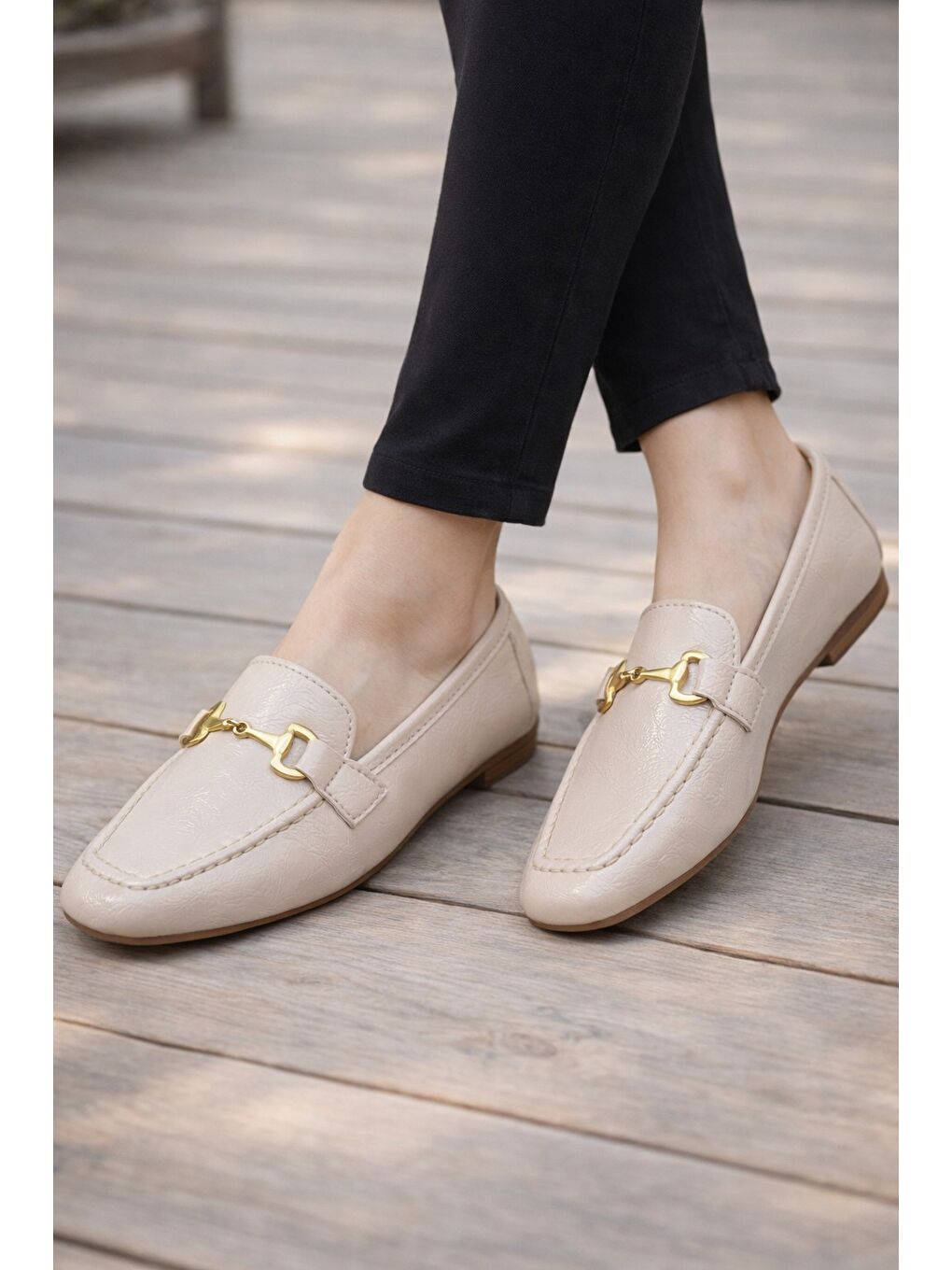 Ekru K-311 Rahat Taban Kadın Babet Günlük Rok Ayakkabı Hafif ve Rahat Kalıp-1