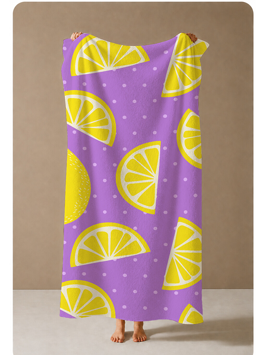Mor Zemin Sarı Limon Desenli 70x150 Cm Dijital Baskılı Plaj Ve Banyo Havlusu-2
