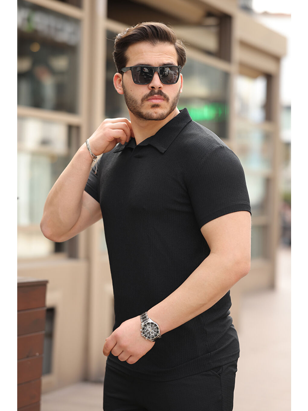 Erkek Bürümcük Siyah Tişört Bol Şortlu Yazlık İkili Takım-2