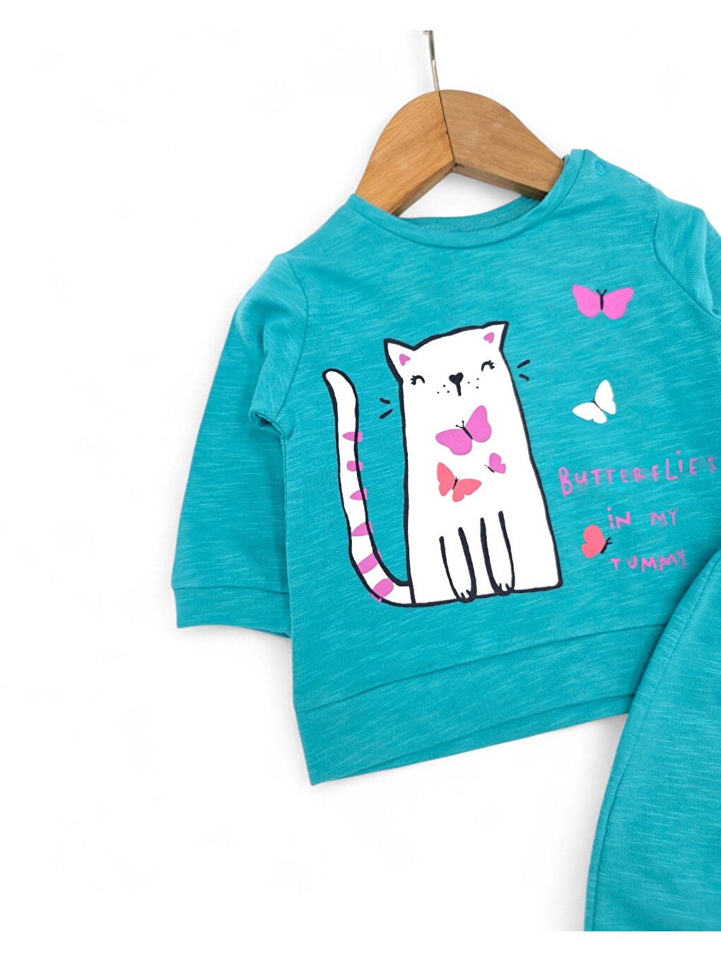 Turkuaz Kız Bebek ,kedi Ve Kelebek Baskılı, Mevsimlik 6-36 Ay Arası Bebek Takımı Premium Kalite-2