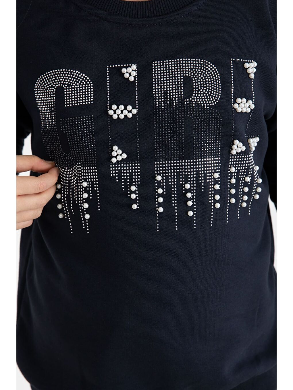 Lacivert Payetli Girl Yazılı Kız Çocuk Geniş Paça Eşofman Takımı 22729-3