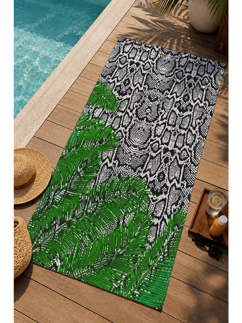 Yeşil Siyah Etnik Desenli 70x150 Cm Dijital Baskılı Plaj Ve Banyo Havlusu-2