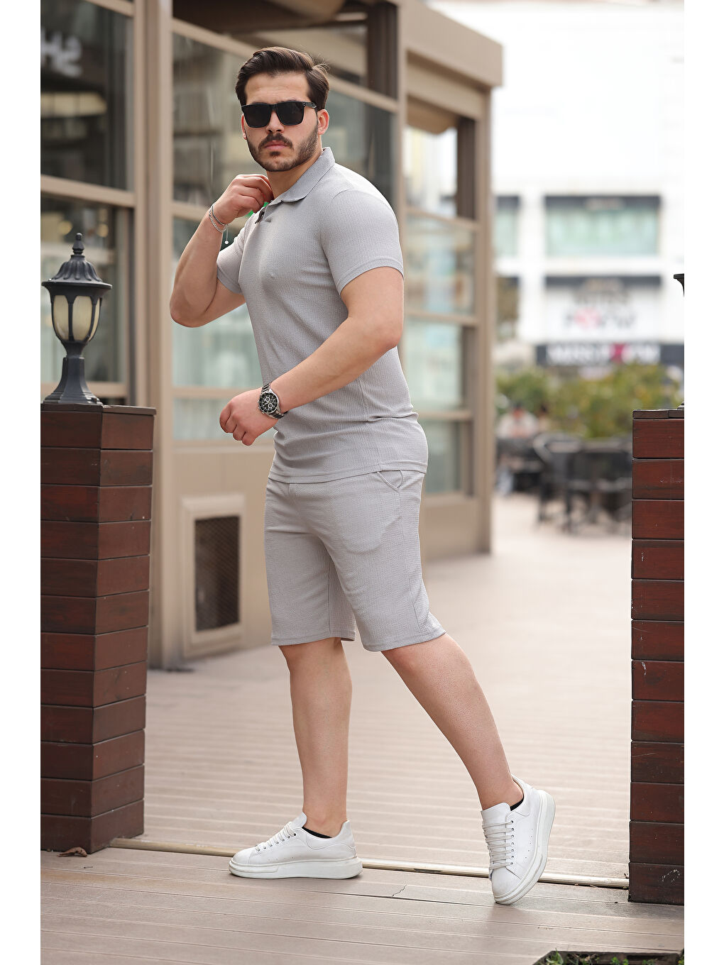 Erkek Bürümcük Gri Tişört Bol Şortlu Yazlık İkili Takım-1