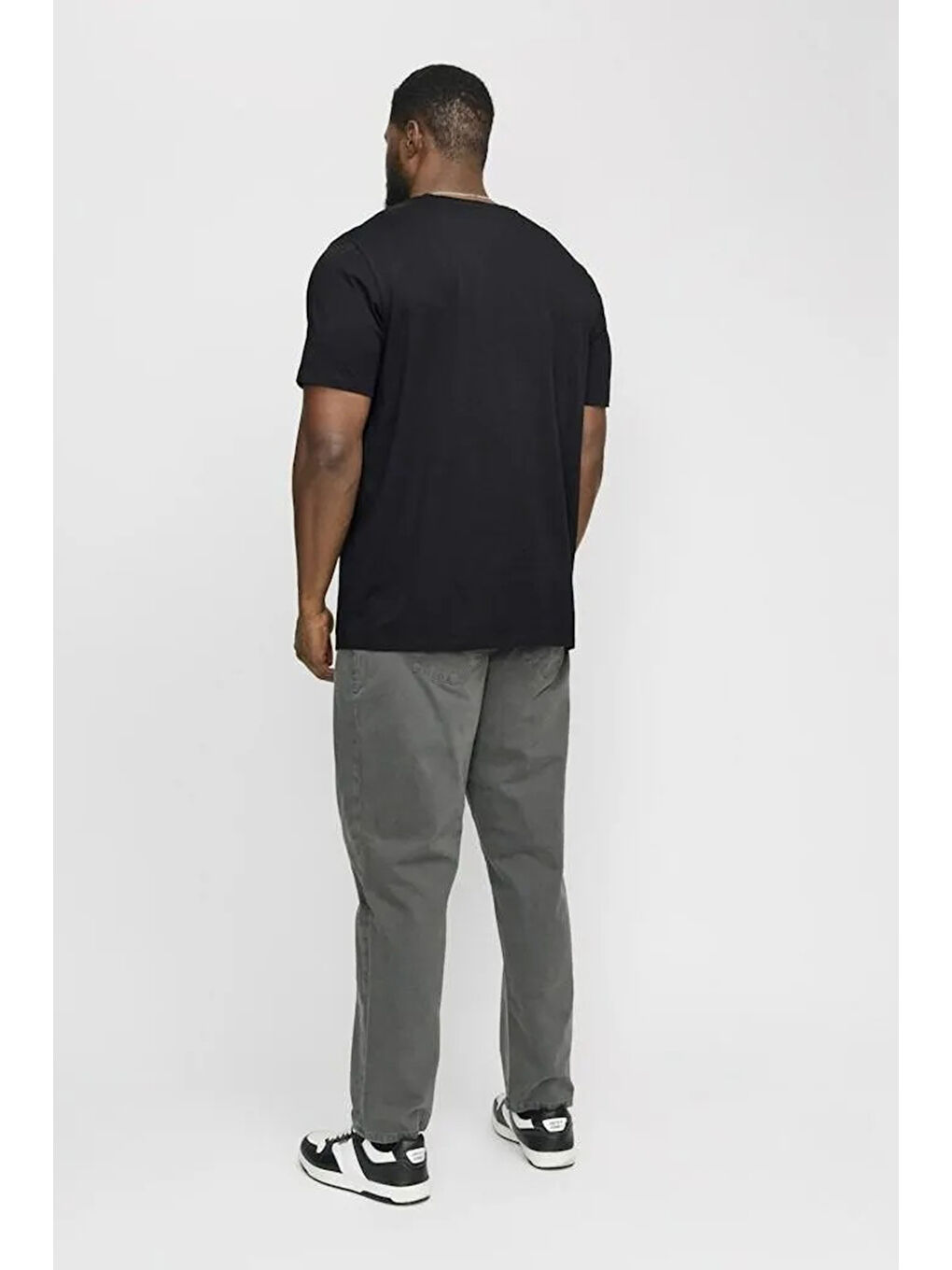 Siyah Baskılı Büyük Beden Esnek ve Yumuşak Pamuklu Jjecorp Erkek T Shirt 12158505-1
