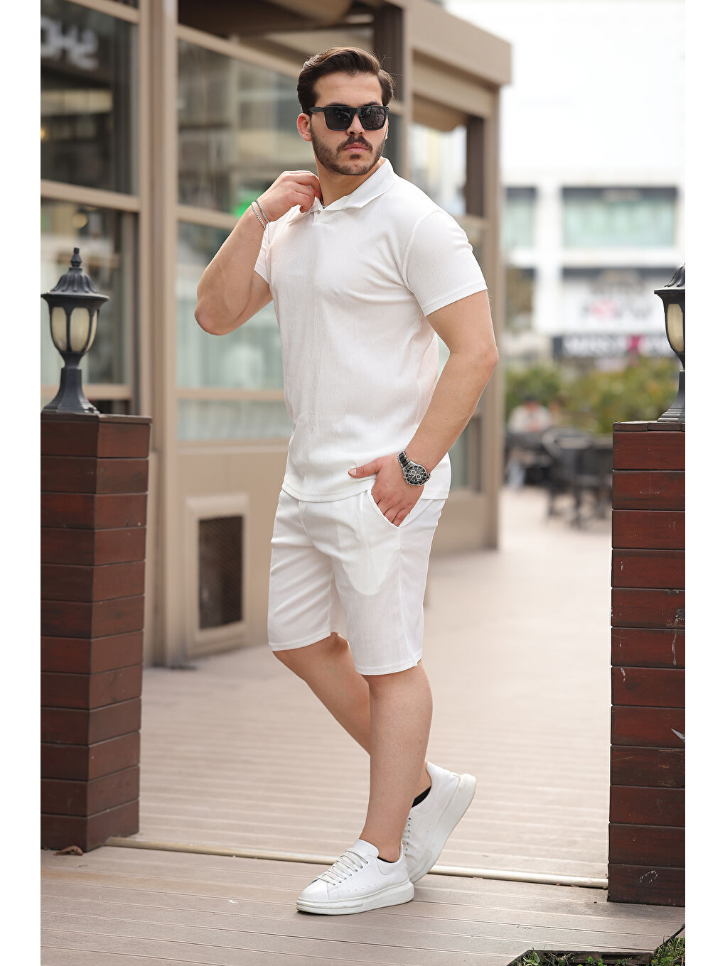 Erkek Bürümcük Beyaz Tişört Bol Şortlu Yazlık İkili Takım-1