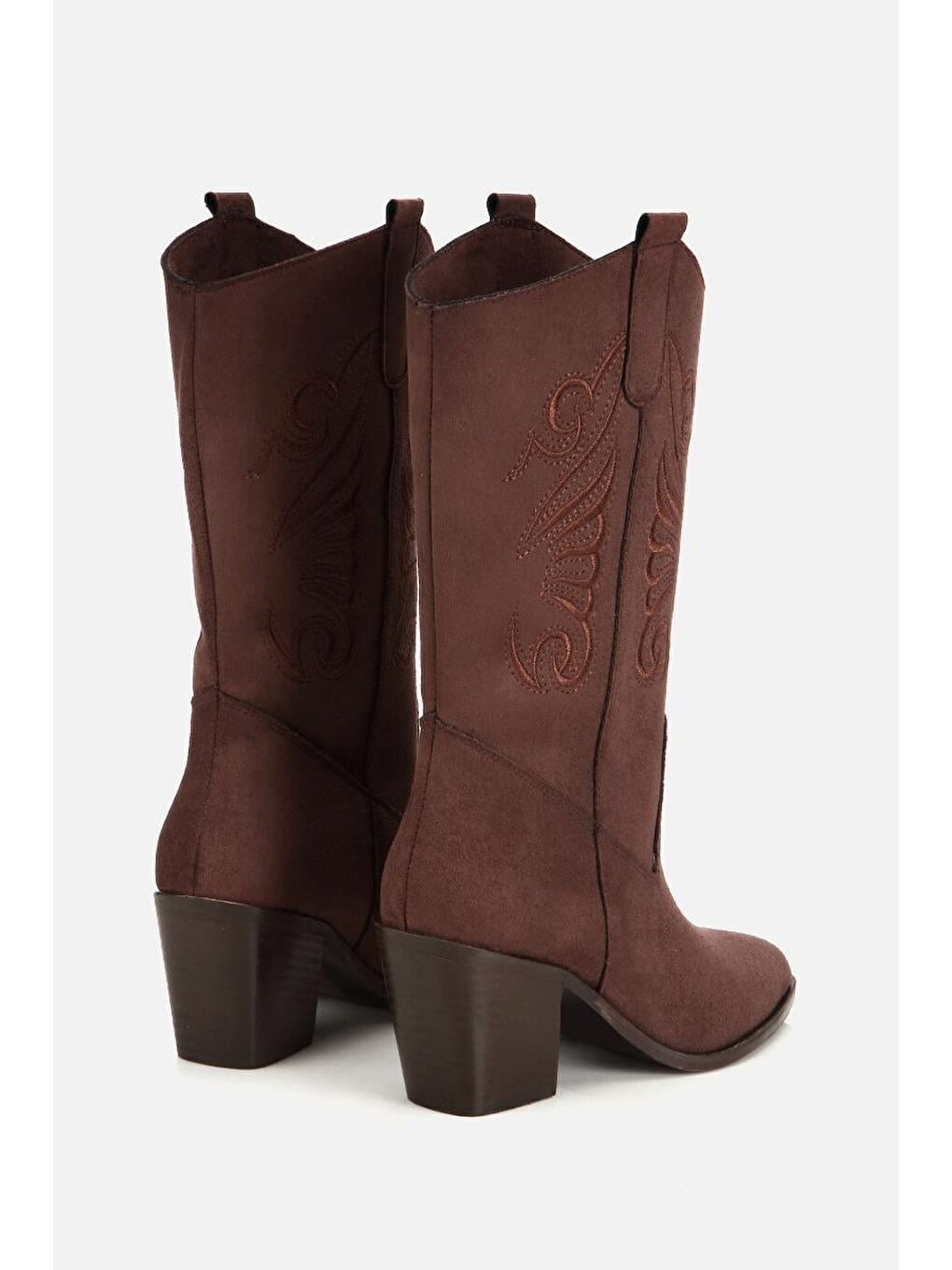 Kadın Kahverengi İşleme Detaylı Topuklu Western Kovboy Bot-2