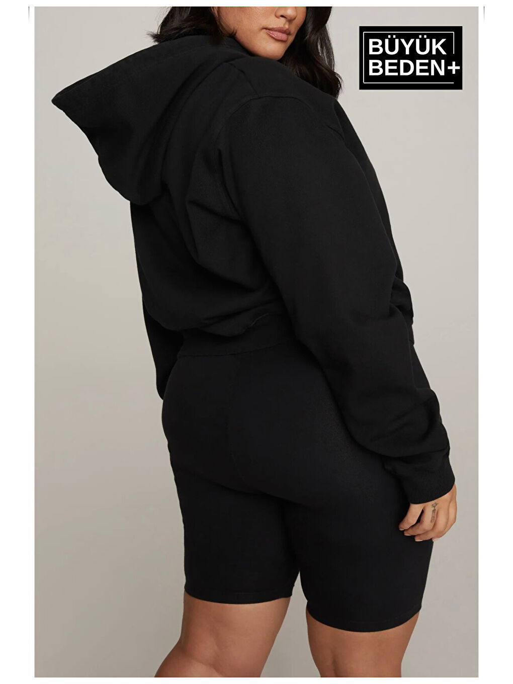 Siyah Kadın Orta Brooklyn Baskılı Büyük Beden İnce Kapüşonlu Swatshırt SPR25BSWk61-2