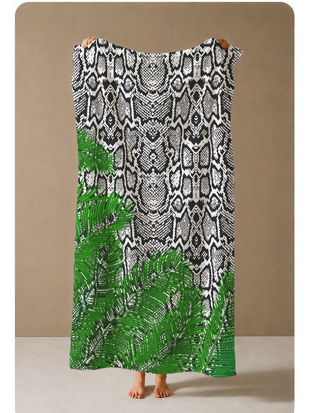 Yeşil Siyah Etnik Desenli 70x150 Cm Dijital Baskılı Plaj Ve Banyo Havlusu-3