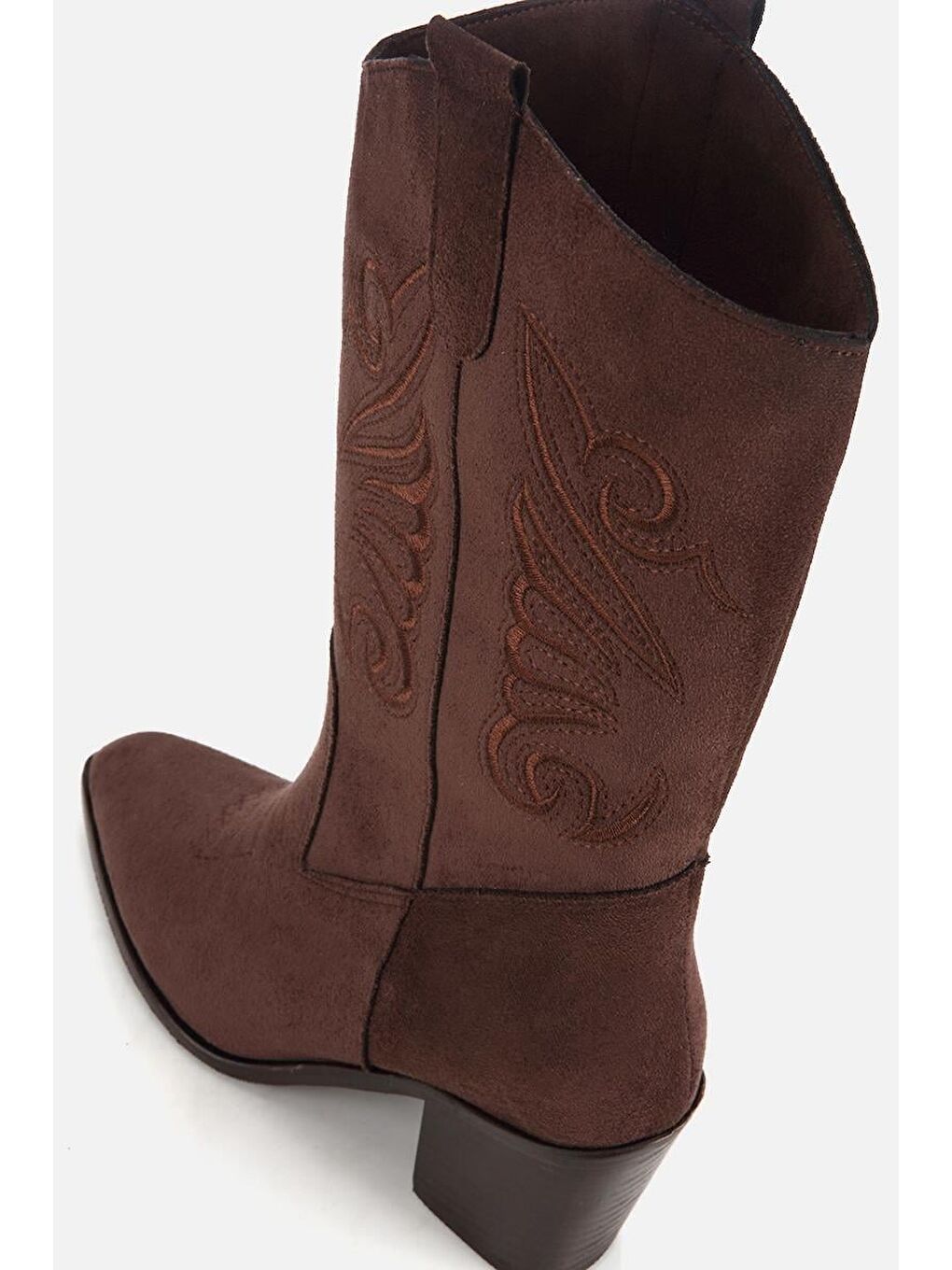 Kadın Kahverengi İşleme Detaylı Topuklu Western Kovboy Bot-5