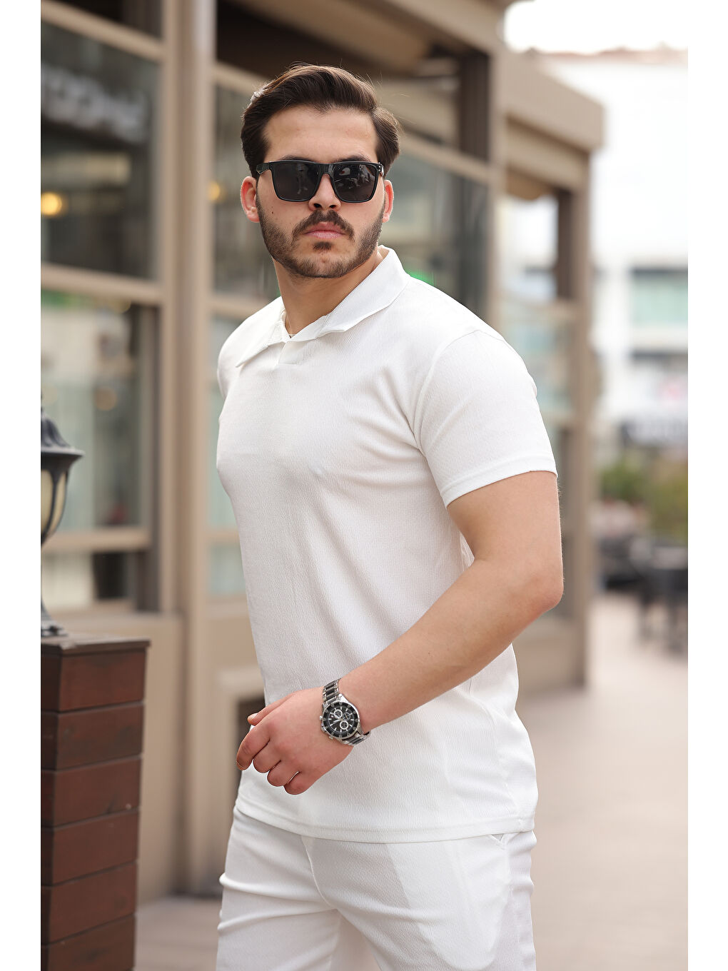 Erkek Bürümcük Beyaz Tişört Bol Şortlu Yazlık İkili Takım-2