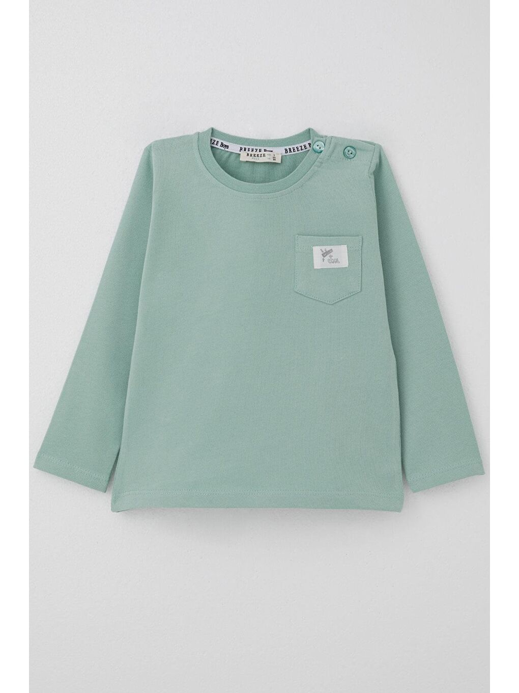 Erkek Bebek Uzun Kollu Tişört Cool Yazı Armalı Cepli Mint Yeşili (9 Ay-3 Yaş)