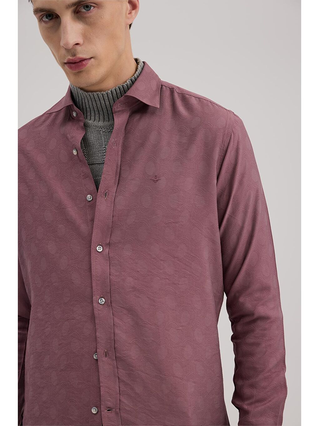 Pembe Gül Kurusu Comfort Fit Desenli Viskon Karışımlı Gömlek-2