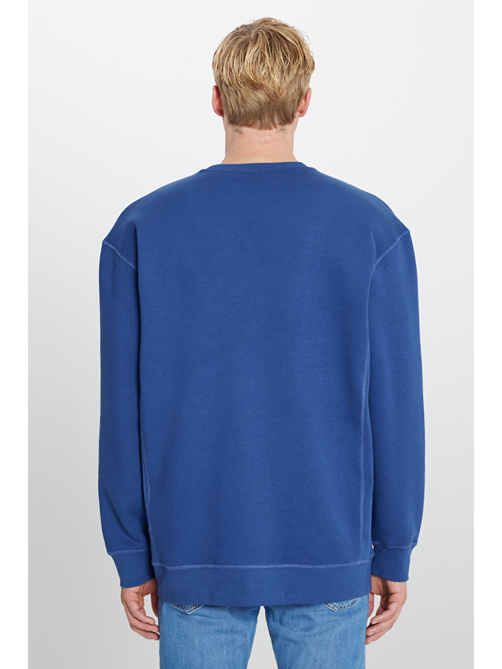 Lacivert İçi Polarlı Regular Fit Bisiklet Yaka Baskılı Sweatshirt-4