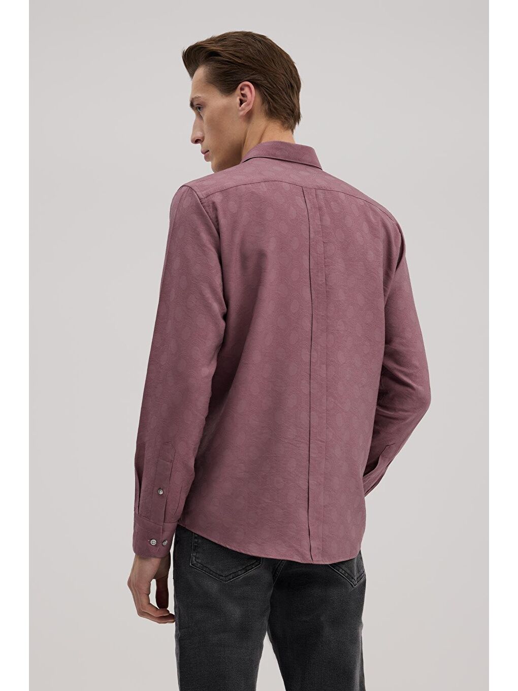 Pembe Gül Kurusu Comfort Fit Desenli Viskon Karışımlı Gömlek-3