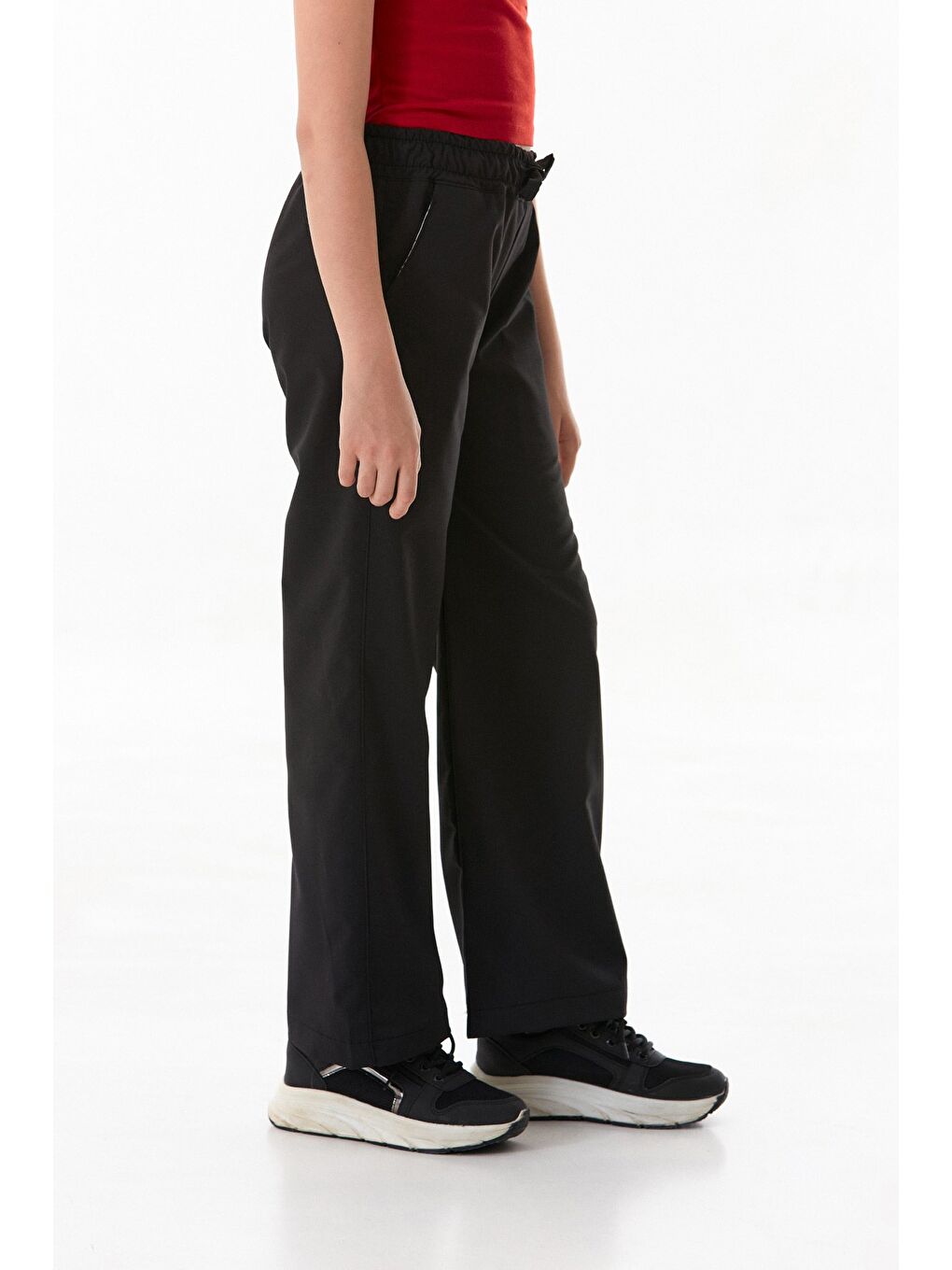 Siyah Beli Bağlamalı Paraşüt Kumaş Kız Çocuk Pantolon-3