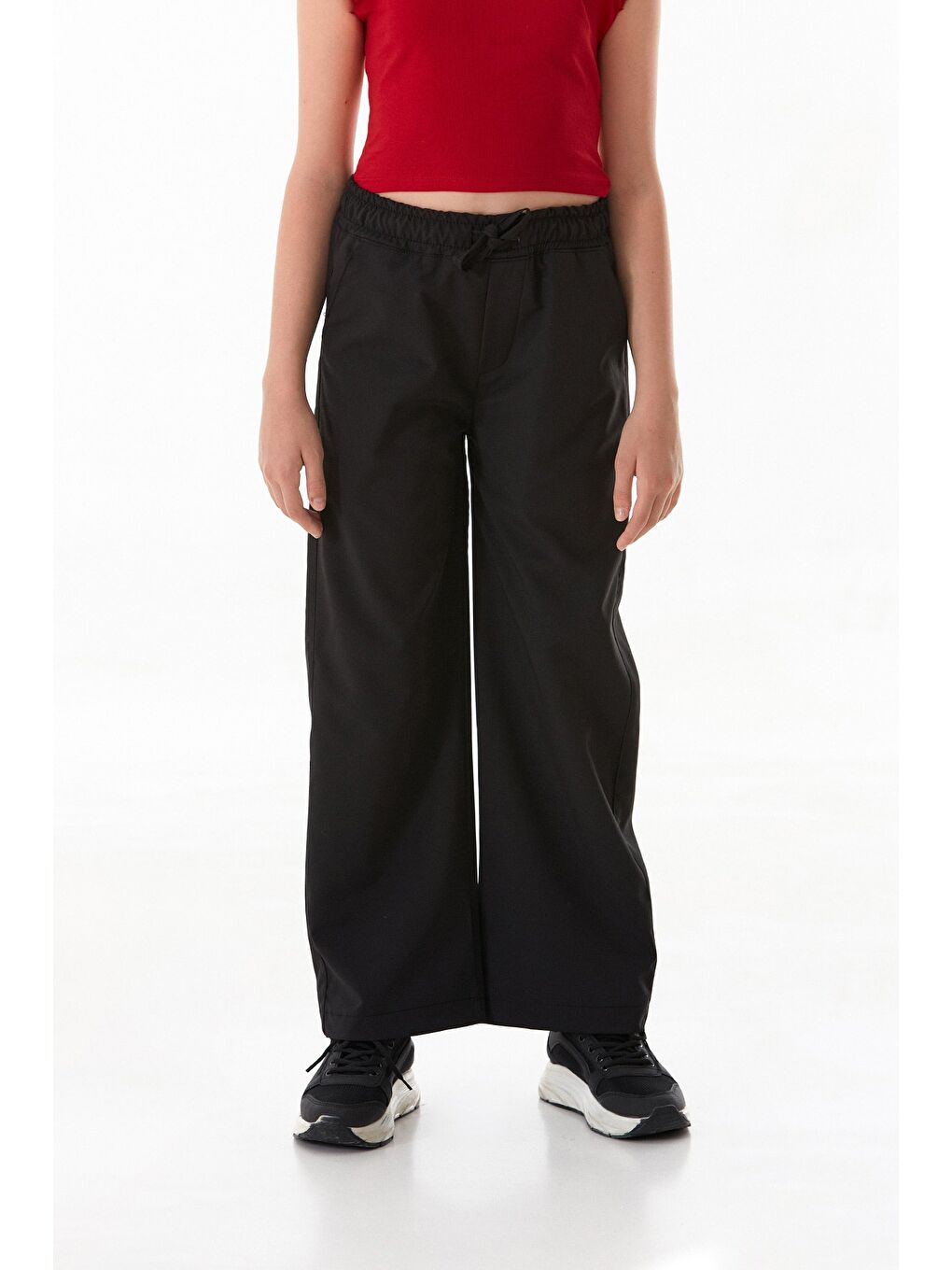 Siyah Beli Bağlamalı Paraşüt Kumaş Kız Çocuk Pantolon-4