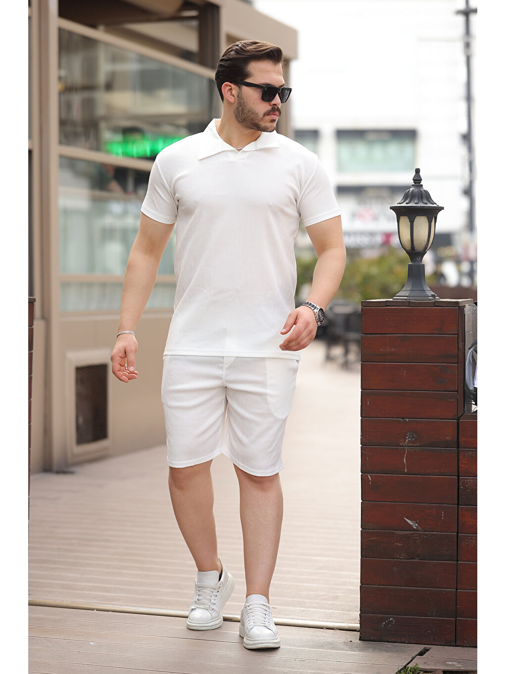 Erkek Bürümcük Beyaz Tişört Bol Şortlu Yazlık İkili Takım-4