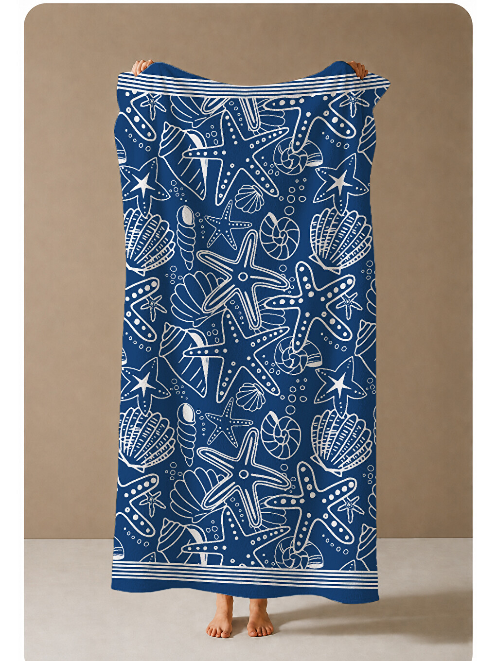 Lacivert Deniz Canlıları Çizim Desenli 70x150 Cm Dijital Baskılı Plaj Ve Banyo Havlusu-3