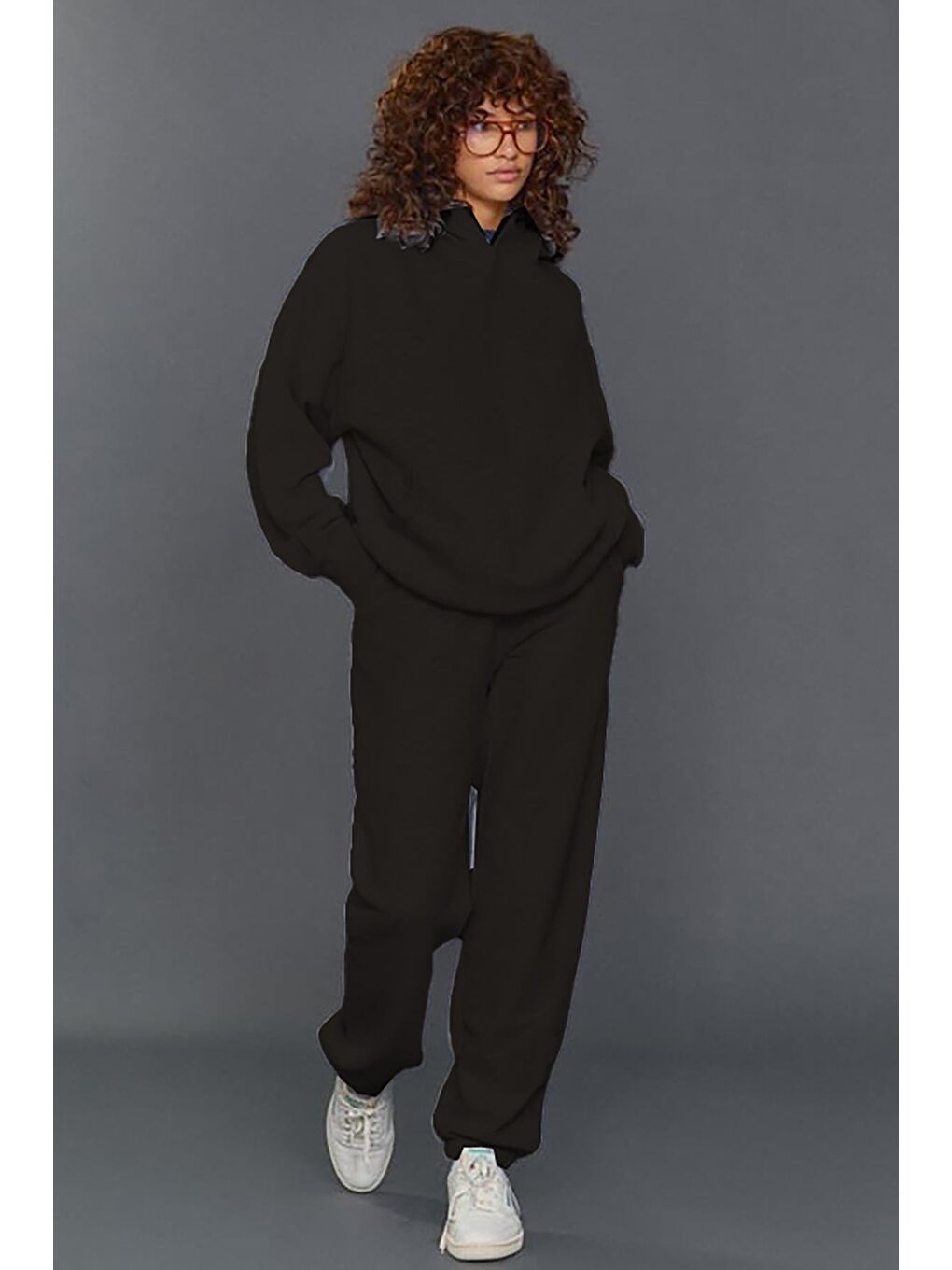 Siyah Kapüşonlu Kadın Eşofman Takımı Mg1225-2