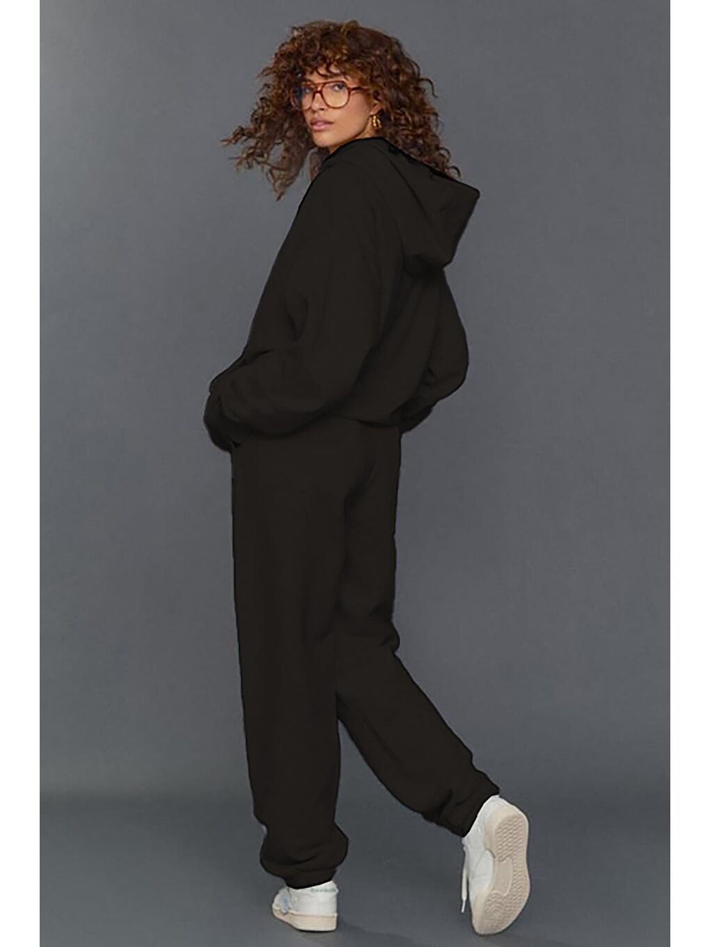 Siyah Kapüşonlu Kadın Eşofman Takımı Mg1225-3
