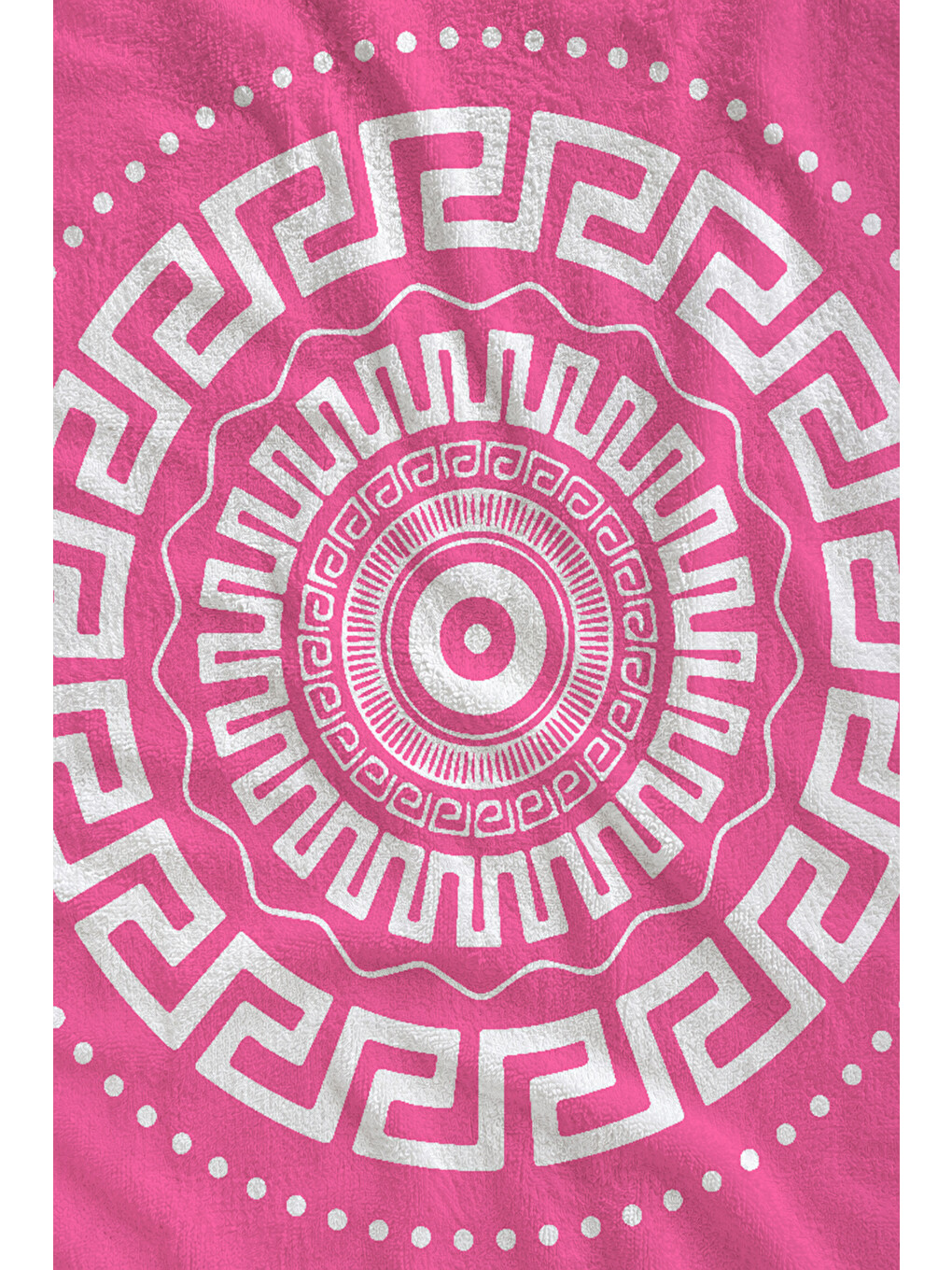 Pembe Beyaz Yunan Anahtarı Mandala Desenli 70x150 Cm Dijital Baskılı Plaj Ve Banyo Havlusu-1