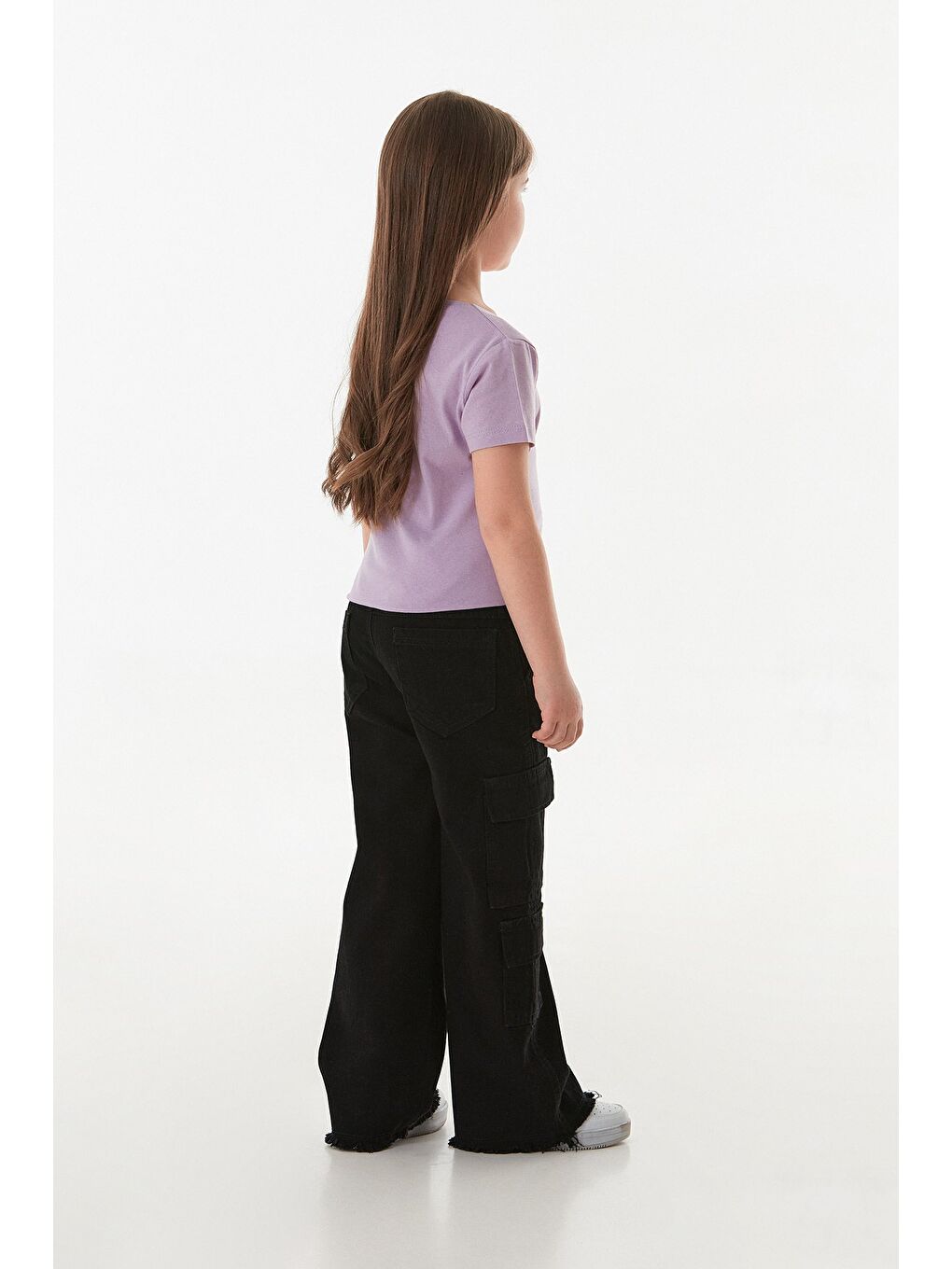 Siyah Kargo Cepli Paçası Püsküllü Kız Çocuk Pantolon-4