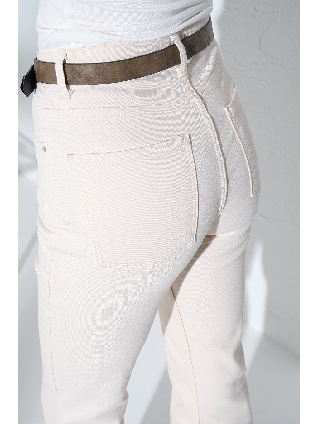 Bej Normal bel kot, ispanyol paça esnek denim kumaş kadın fit and Flare jean pantolon @Morales-2