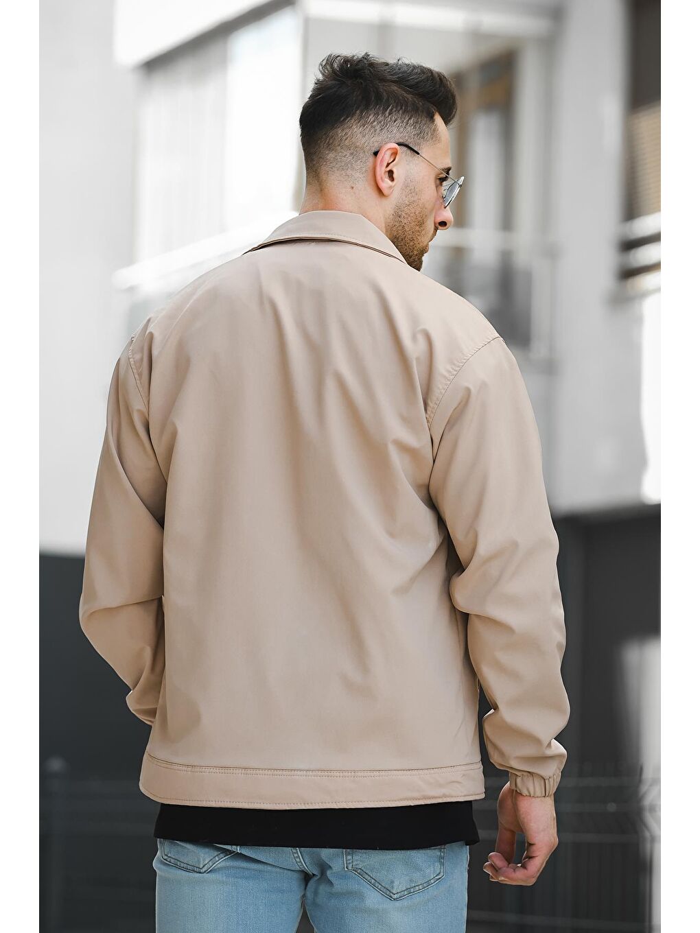 Bej Çıt Çıtlı Cepli Suya Dayanıklı Erkek Mont Ceket-4