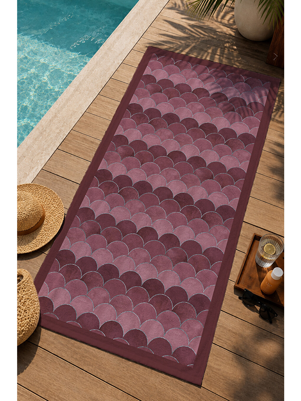 Mor Denizkızı Pulu Desenli 70x150 Cm Dijital Baskılı Plaj Ve Banyo Havlusu-2