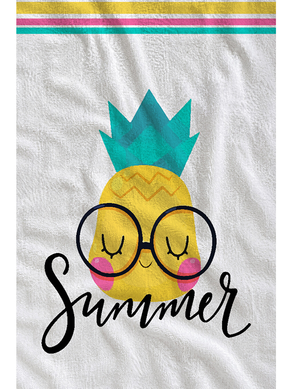 Beyaz Ananas Ve Summer Yazılı 70x150 Cm Dijital Baskılı Plaj Ve Banyo Havlusu-1
