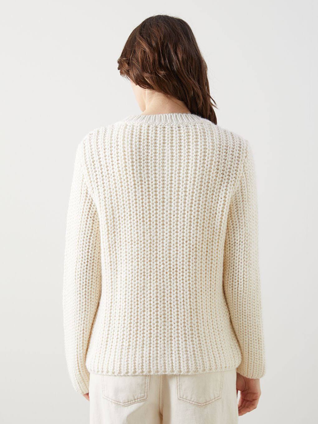 Setubal   Cepli Gold Düğme Detaylı ve Bisiklet Yaka Düz Triko Hırka    Ekru Renk-3