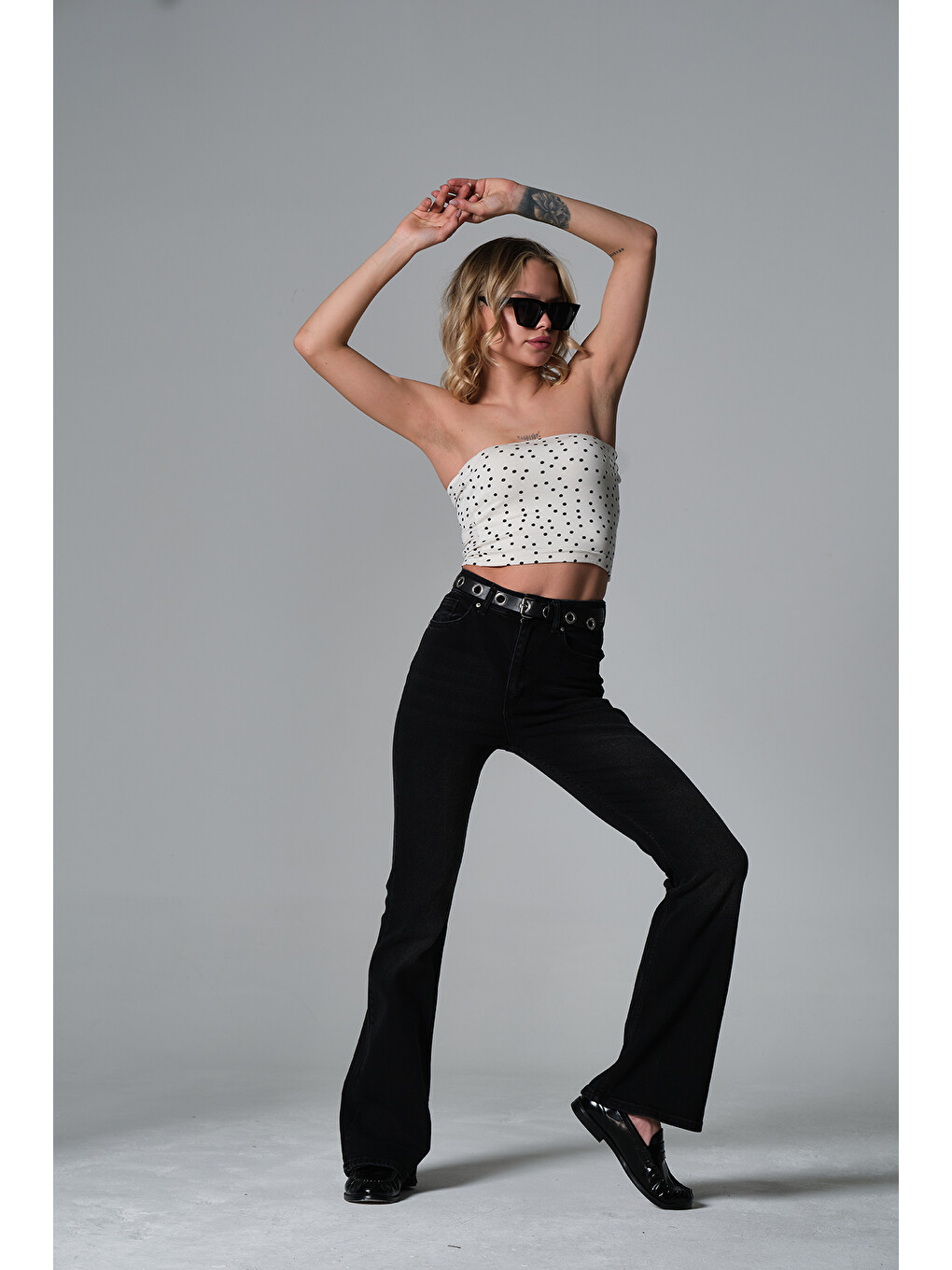 Gri Normal bel kot, ispanyol paça esnek denim kumaş kadın fit and Flare jean pantolon @Morales