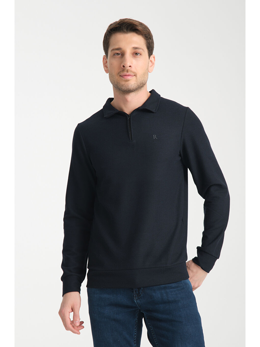 Lacivert Erkek Yarım Fermuarlı Uzun Kol Sweatshirt 7702