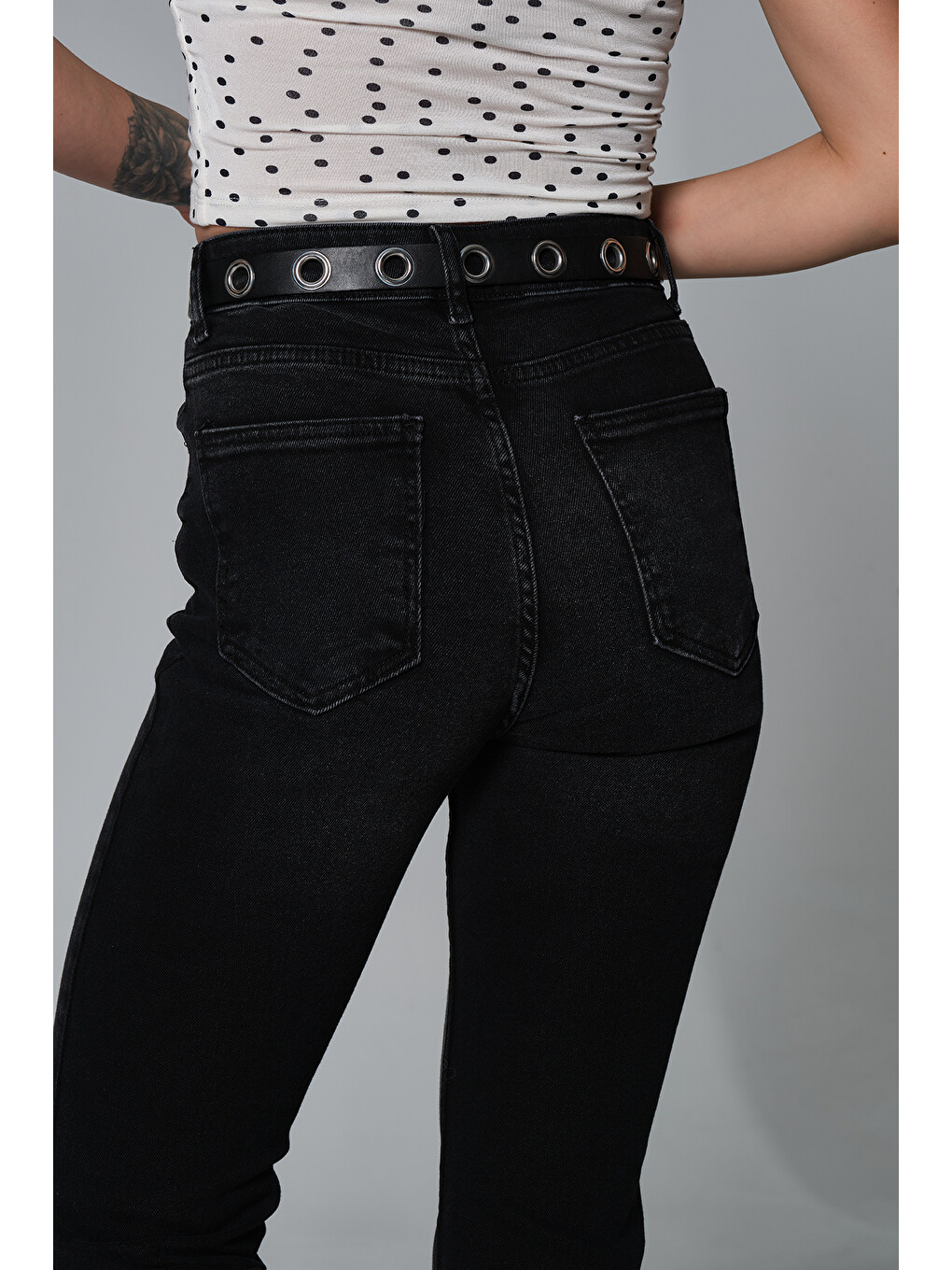 Gri Normal bel kot, ispanyol paça esnek denim kumaş kadın fit and Flare jean pantolon @Morales-1