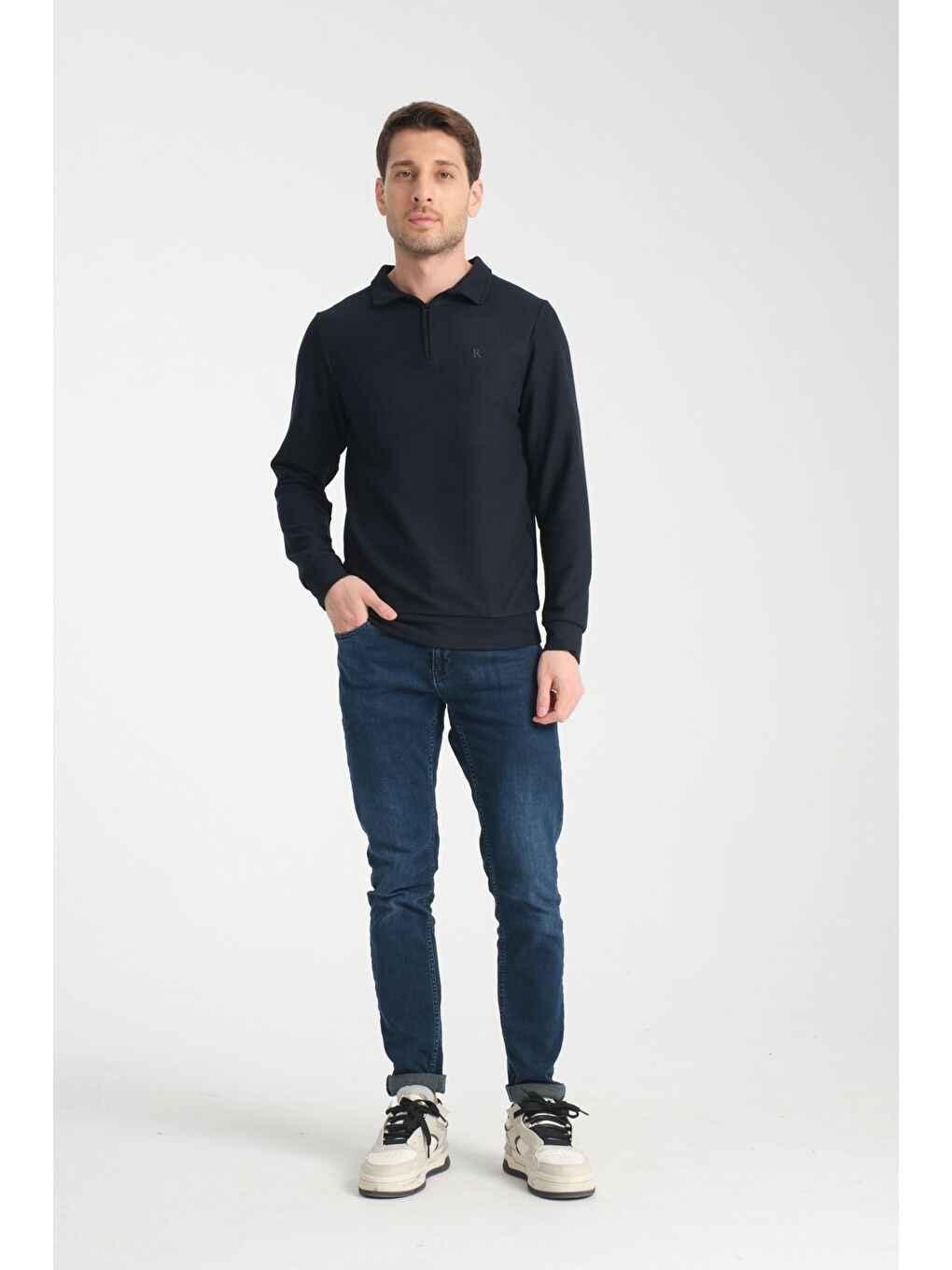 Lacivert Erkek Yarım Fermuarlı Uzun Kol Sweatshirt 7702-3