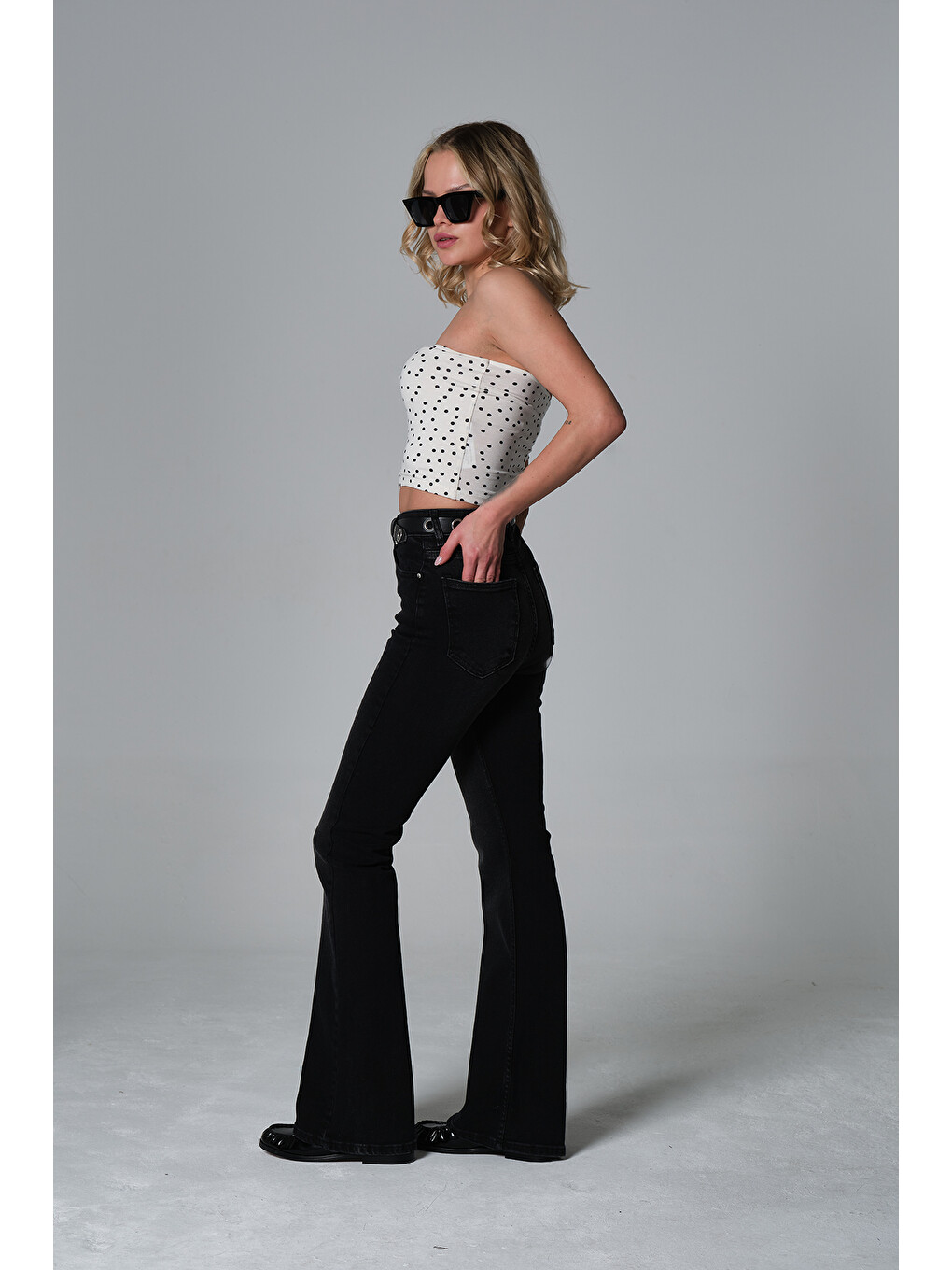 Gri Normal bel kot, ispanyol paça esnek denim kumaş kadın fit and Flare jean pantolon @Morales-7