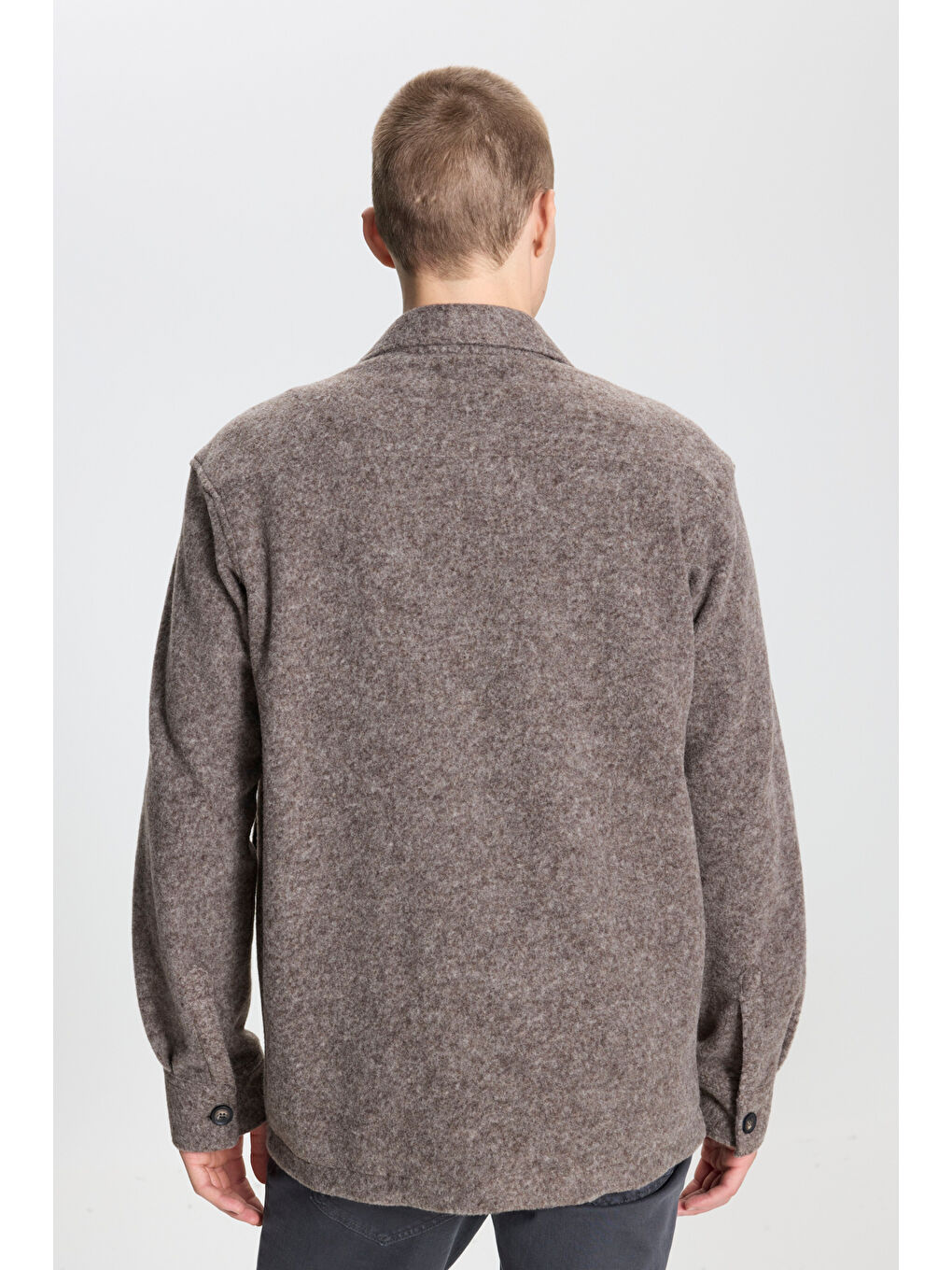 Kahverengi Erkek Açık Kahve Oversize Geniş Kesim Klasik Yaka Yünlü Kırçıl Desenli Flanel Gömlek Ceket-4