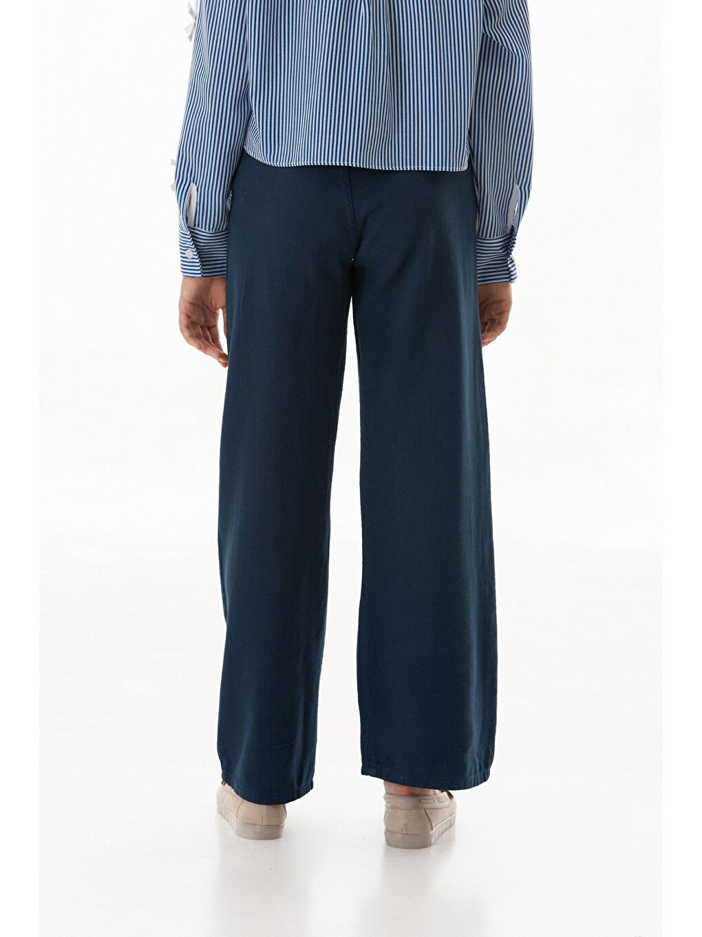 Lacivert %100 Pamuk Beli Lastikli Kız Çocuk Pantolon-3