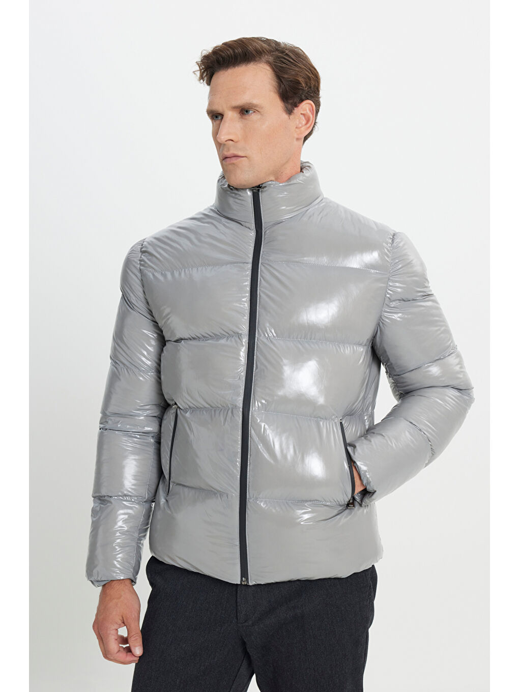 Erkek Antrasit Standart Fit Soğuk Geçirmez Casual Mont-2