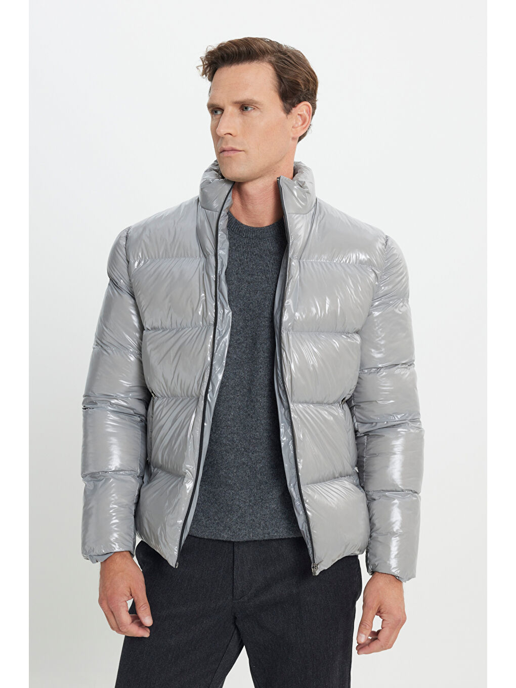 Erkek Antrasit Standart Fit Soğuk Geçirmez Casual Mont-3