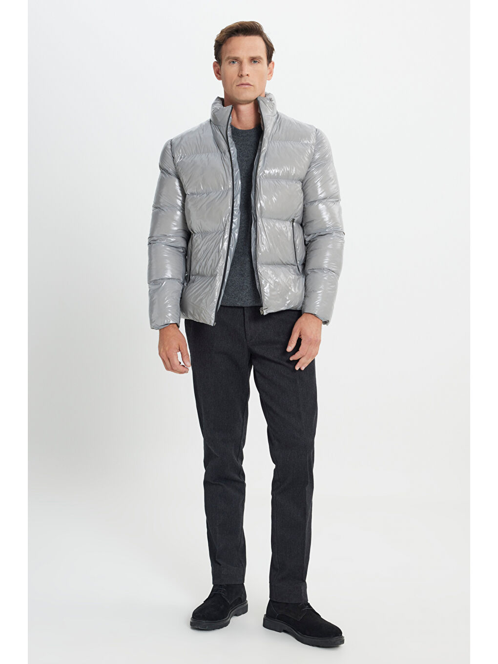 Erkek Antrasit Standart Fit Soğuk Geçirmez Casual Mont-4