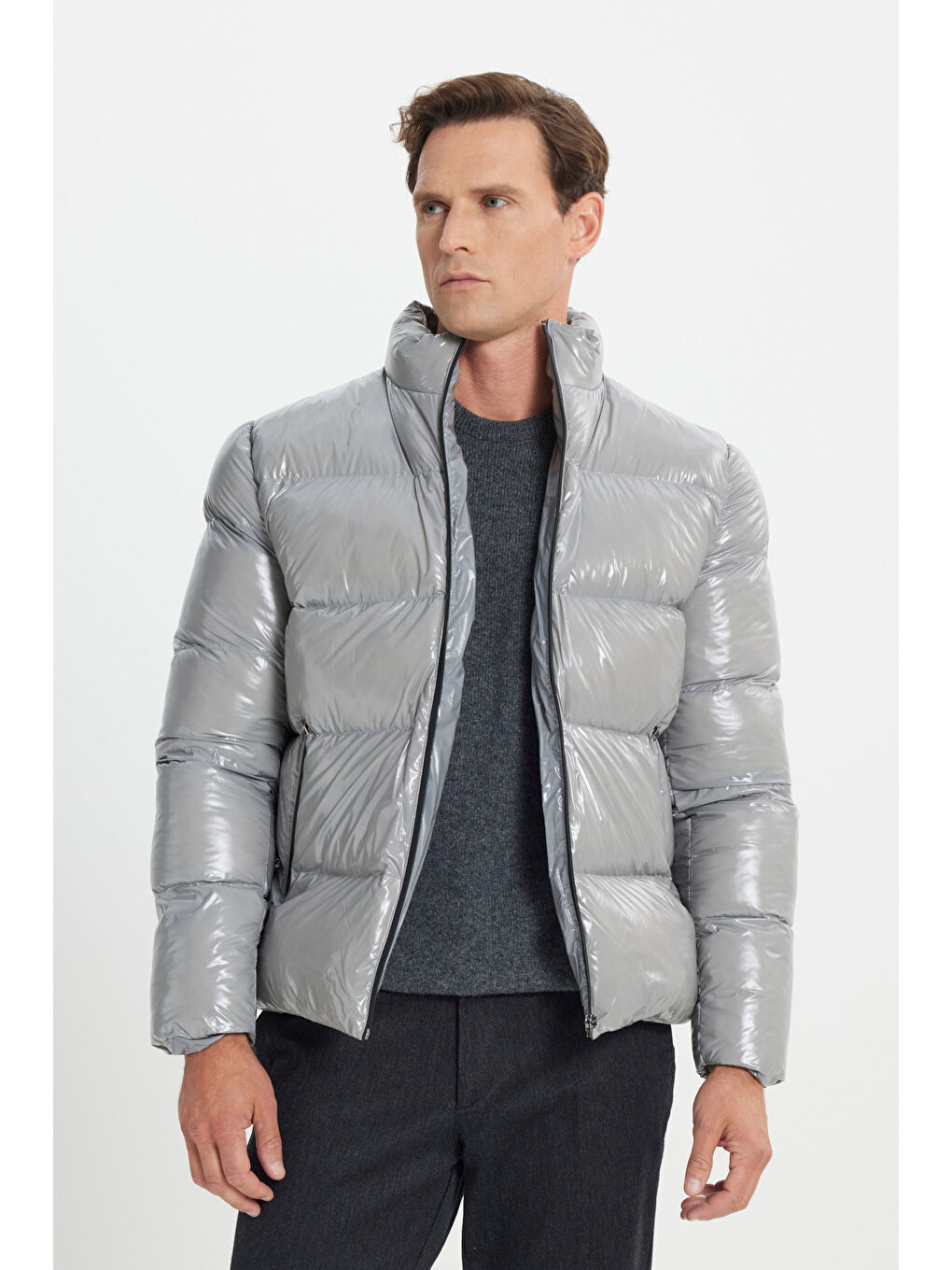 Erkek Antrasit Standart Fit Soğuk Geçirmez Casual Mont-5