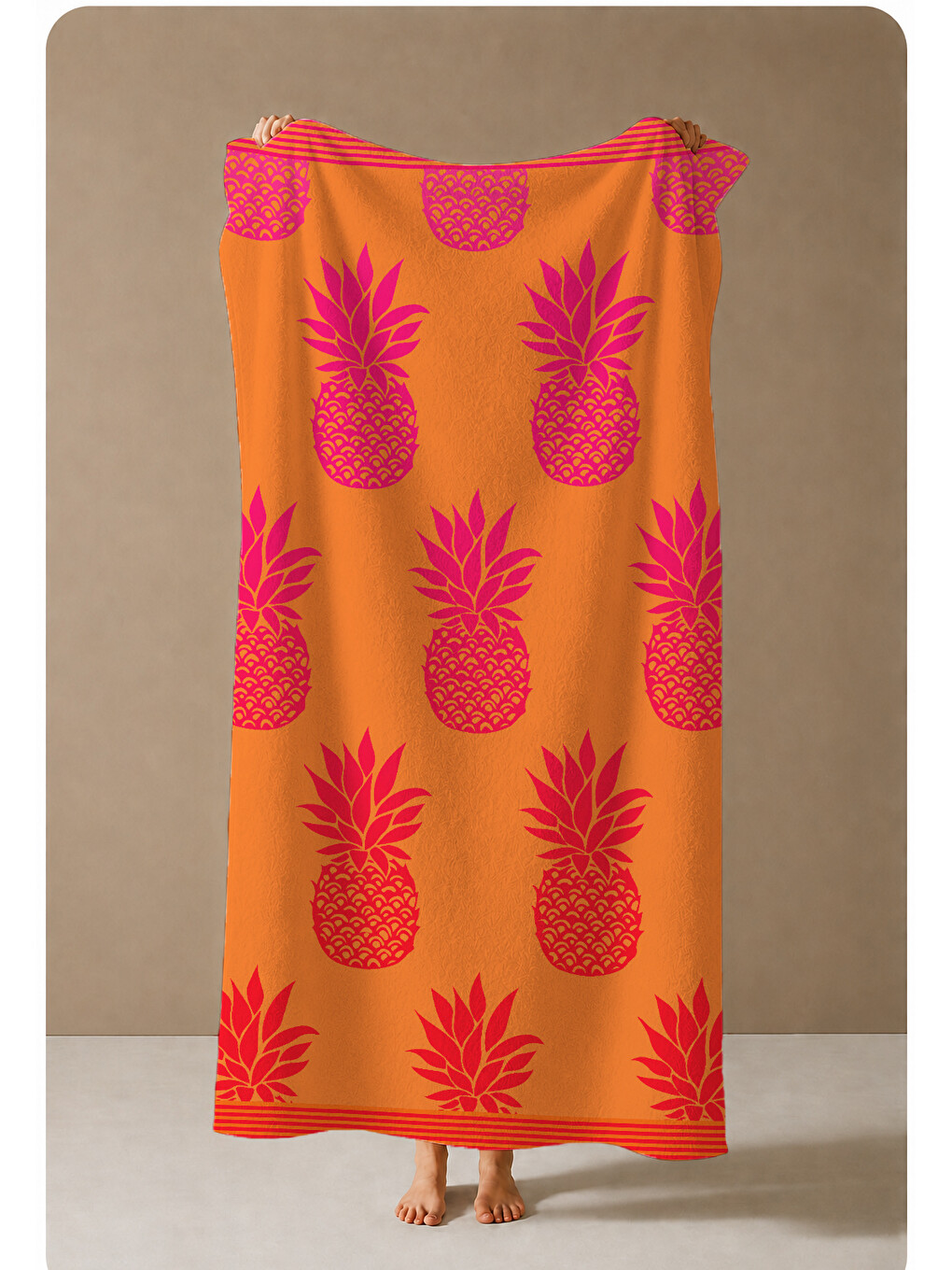 Mercan Pembe Ananas Desenli 70x150 Cm Dijital Baskılı Plaj Ve Banyo Havlusu-3
