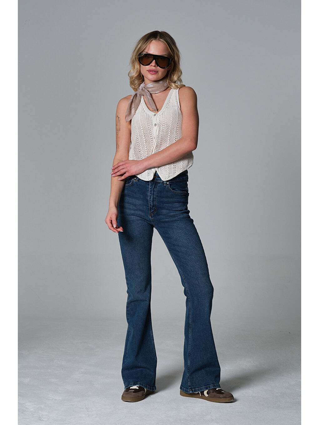 Mavi Normal bel kot, ispanyol paça esnek denim kumaş kadın fit and Flare jean pantolon @Morales-6