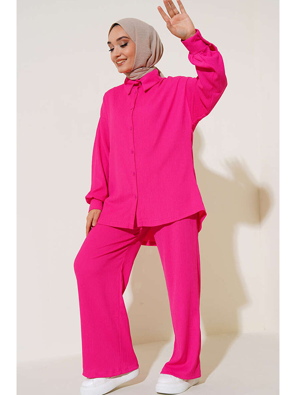 T5858 Örme Tesettür İkili Takım - Fuşya-3