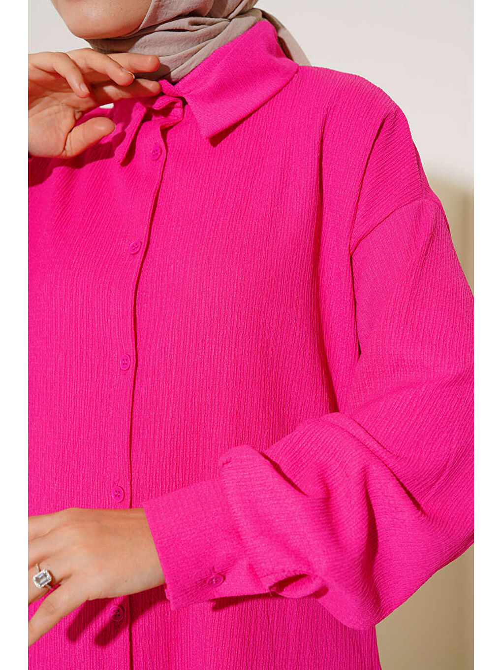 T5858 Örme Tesettür İkili Takım - Fuşya-5