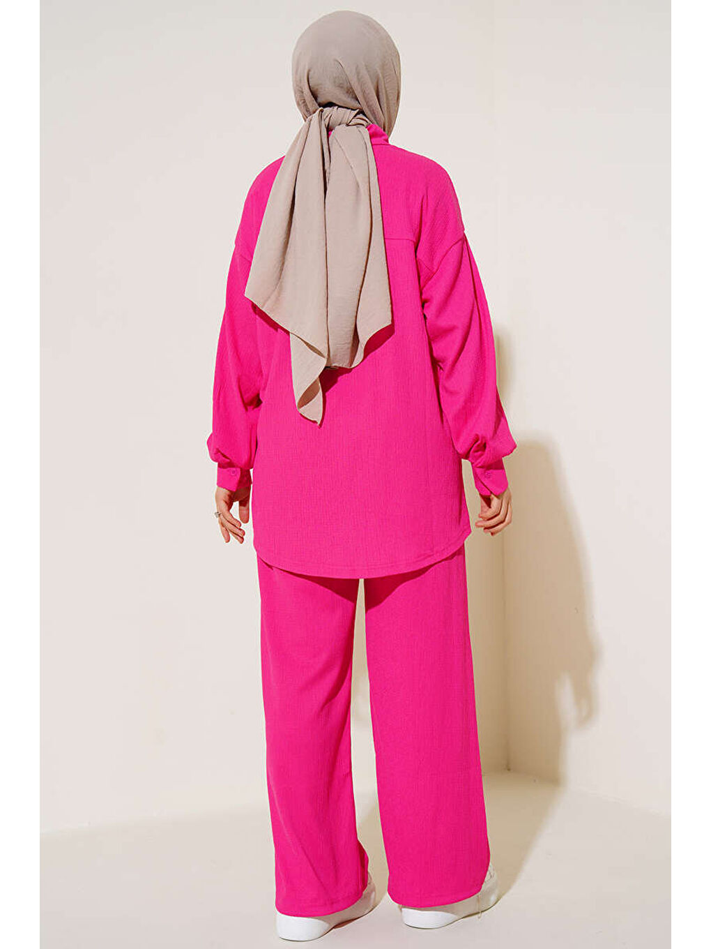 T5858 Örme Tesettür İkili Takım - Fuşya-6