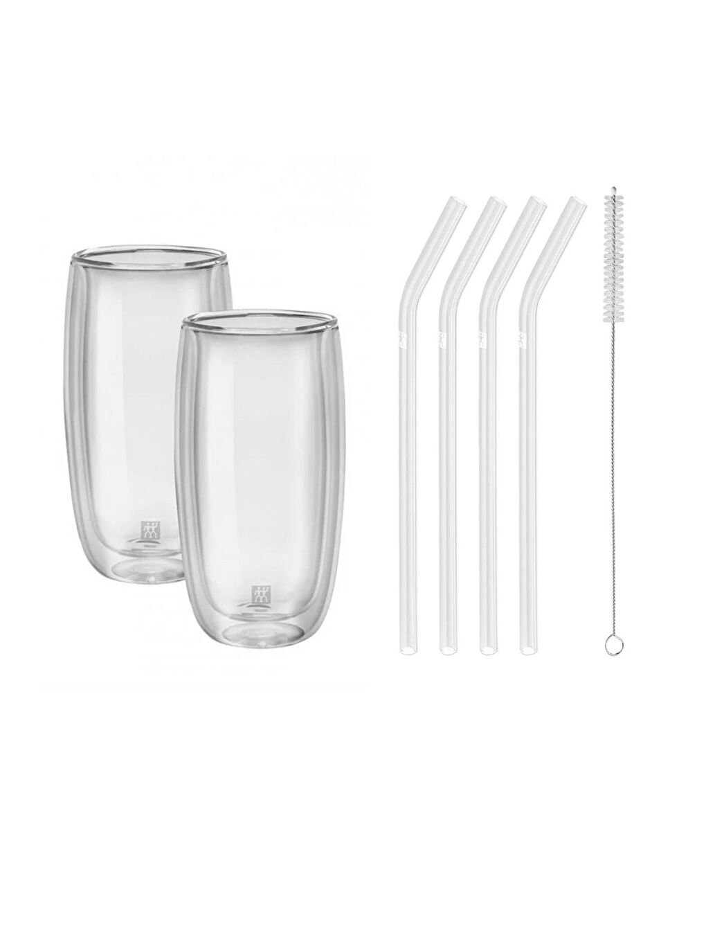 Zwilling Şeffaf Çift Camlı 2'li Meşrubat Bardağı 350ml ve 4'lü Cam Pipet