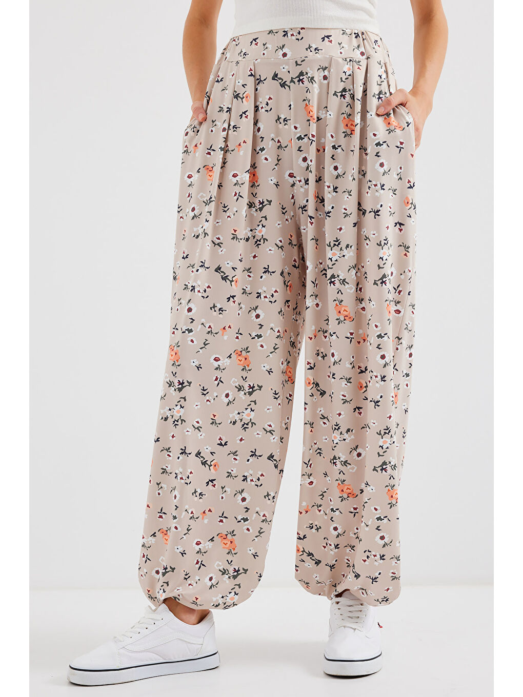 Ekru 6665 Desenli Şalvar Pantolon - Krem-1